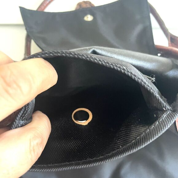 Brighton Silver Heart Brown Leather Handles Black Nylon Long Tote Bag - Picture 7 of 16